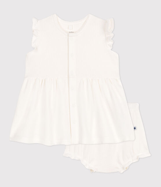 Abito a maniche corte a nido d'ape bianco e bloomer neonata bianco MARSHMALLOW