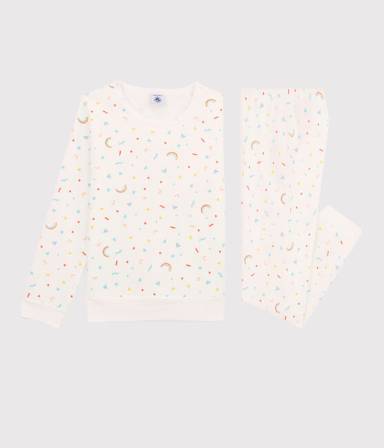 Pigiama fantasia coriandoli bambina in molleton bianco MARSHMALLOW/bianco MULTICO
