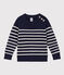 Pullover bambina/bambino in lana e cotone blu SMOKING/bianco MARSHMALLOW