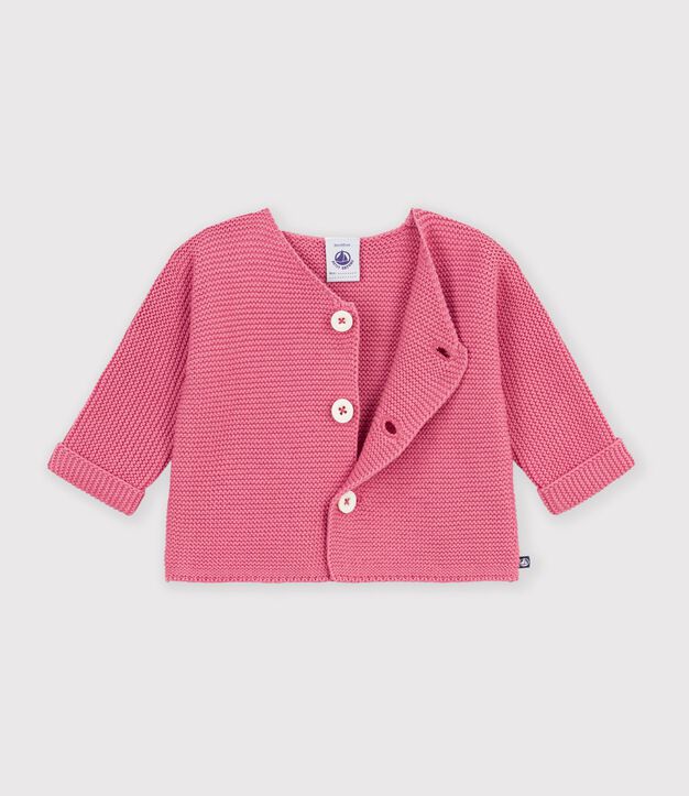 Cardigan in maglia di cotone a punto legaccio tinta unita neonato rosa