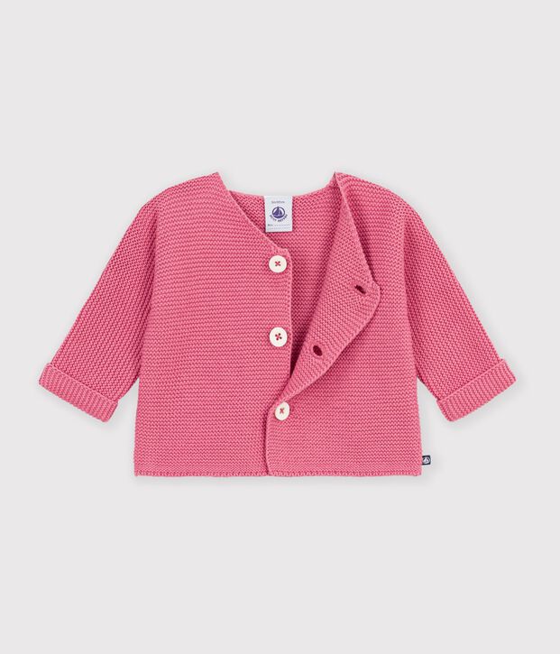 Cardigan in maglia di cotone a punto legaccio tinta unita neonato rosa