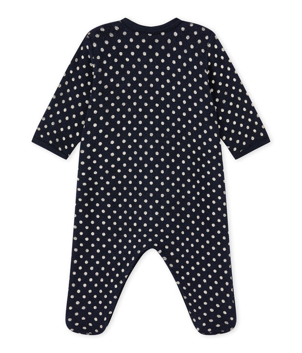 Tutina beb&egrave; bambina in spugna a pois blu/bianco