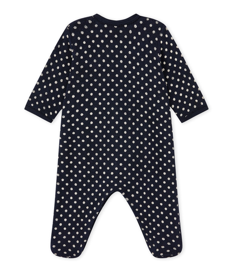 Tutina beb&egrave; bambina in spugna a pois blu/bianco