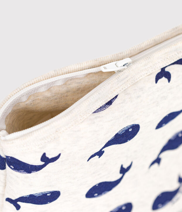 Pochette neonato in cotone con balena beige/blu