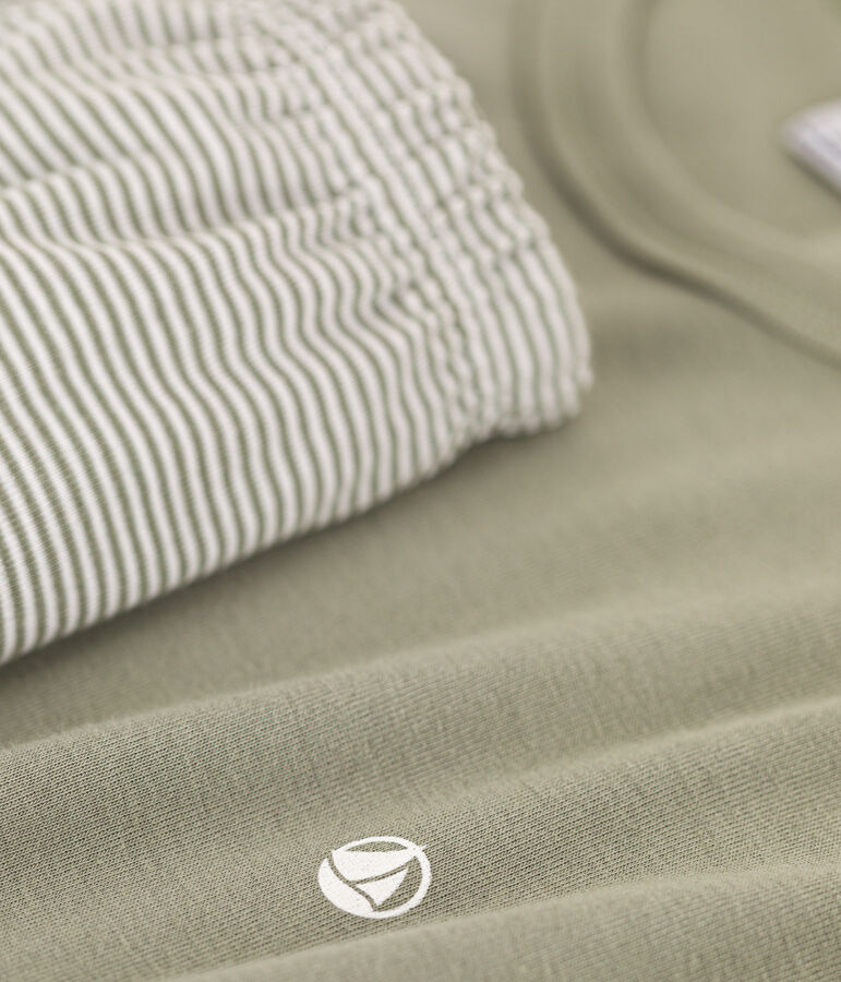 Pigiama corto bambino in cotone millerighe verde/bianco