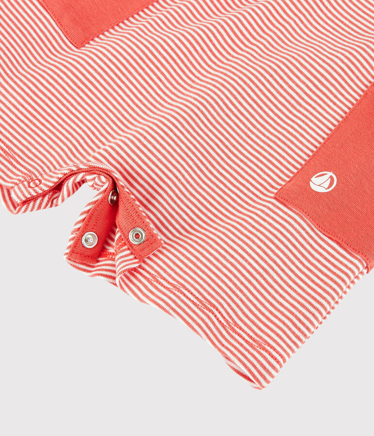 Tutina corta in costina a righe beb&egrave; maschio arancione/bianco