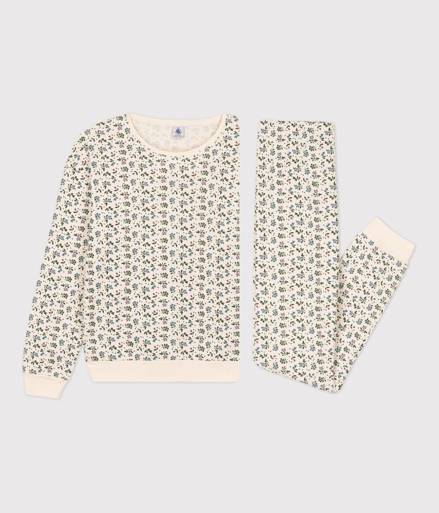 Pigiama donna in cotone ecru/blu/multicolore