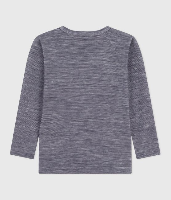 T-shirt a maniche lunghe in misto lana e cotone a righe bambino blu SOIR/ MARSHMALLOW