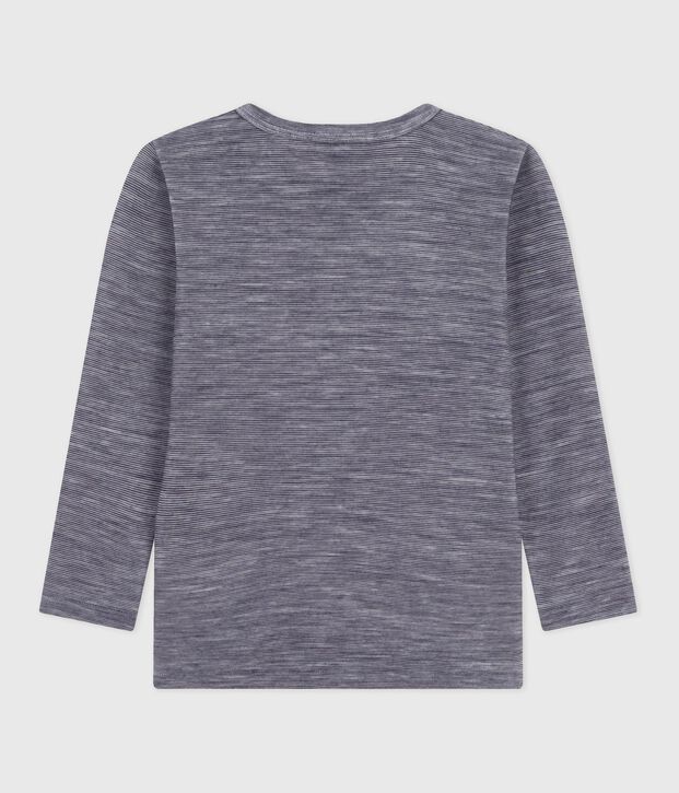 T-shirt a maniche lunghe in misto lana e cotone a righe bambino blu/bianco