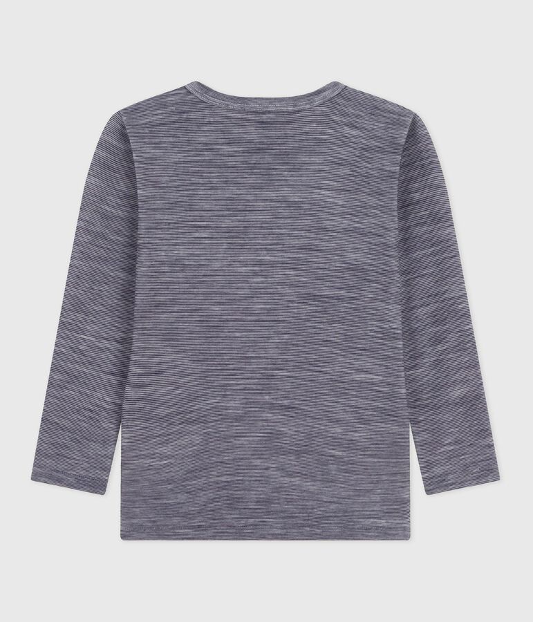 T-shirt a maniche lunghe in misto lana e cotone a righe bambino blu/bianco