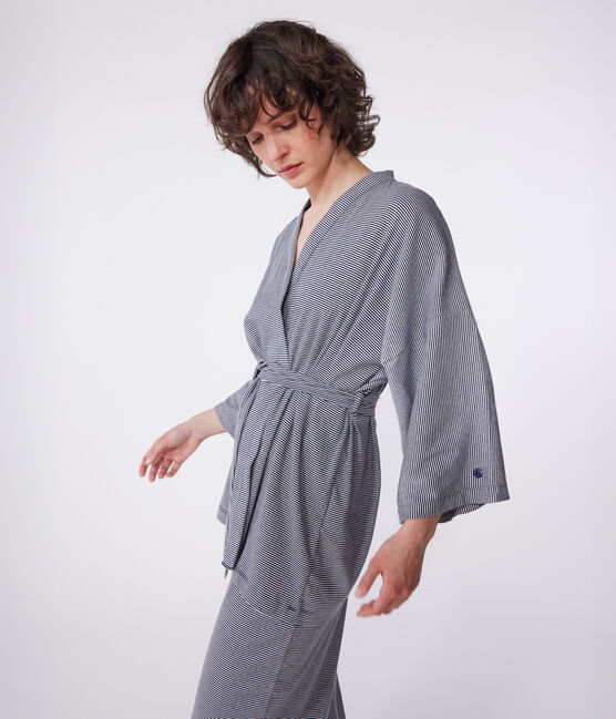 Kimono a righe donna blu SMOKING/bianco MARSHMALLOW