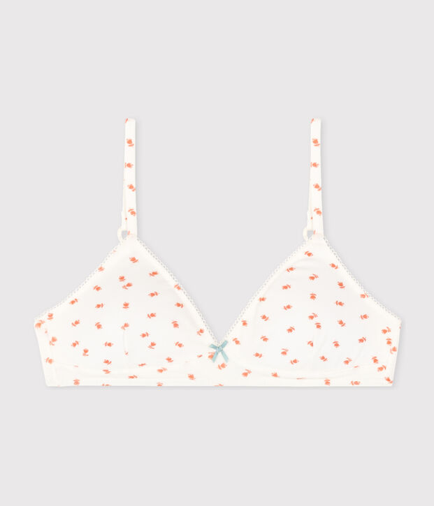 Reggiseno imbottito ragazza in cotone ed elastam motivo fiore bianco/multicolore