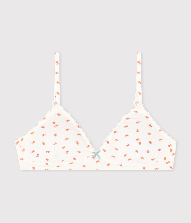 Reggiseno imbottito ragazza in cotone ed elastam motivo fiore bianco/multicolore