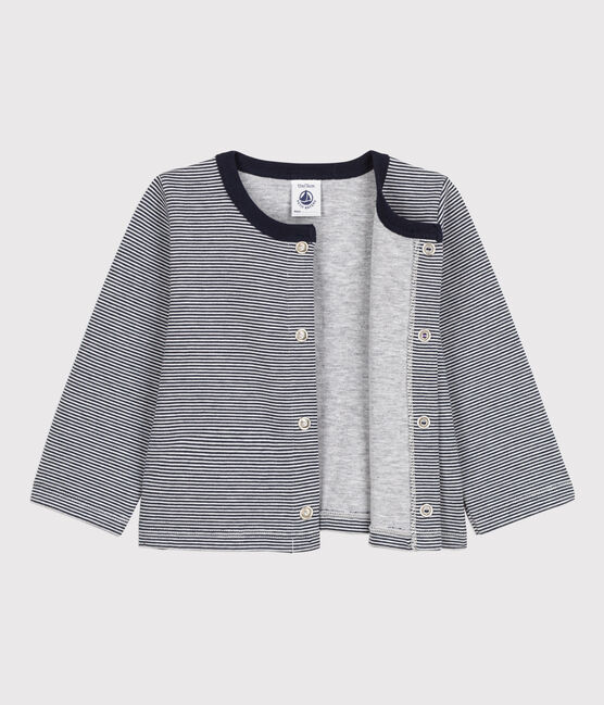 Cardigan per bebè millerighe in jersey spesso blu SMOKING/bianco MARSHMALLOW