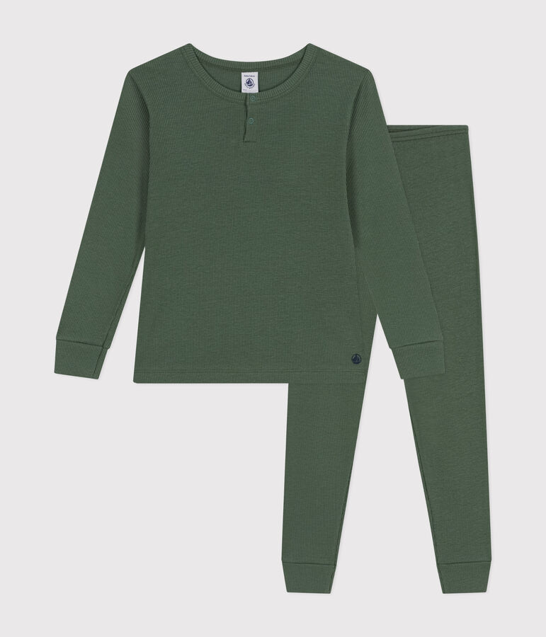Pigiama tinta unita bambino unisex in cotone e Lyocell verde
