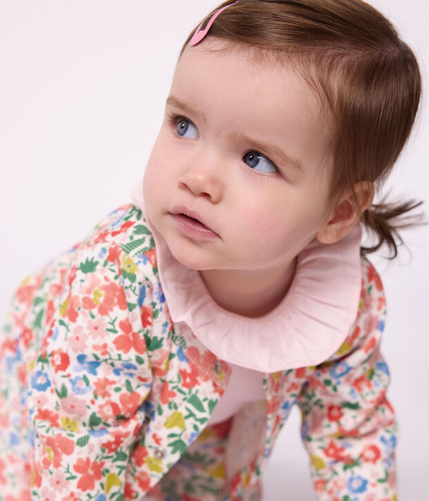 Cardigan in cotone con stampa a fiori neonata bianco/multicolore