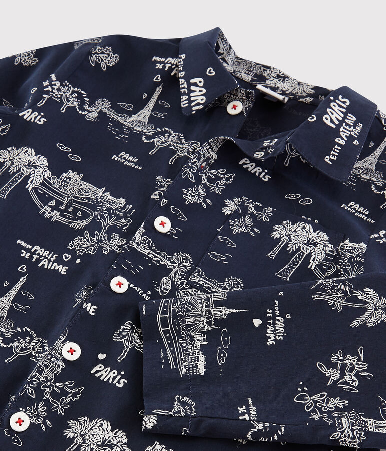Pigiama corto fantasia Parigi bambino in cotone blu/bianco