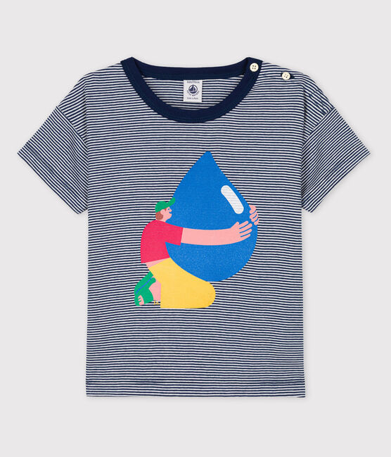 T-shirt bambino Petit Bateau x Water Family blu MEDIEVAL/bianco MARSHMALLOW