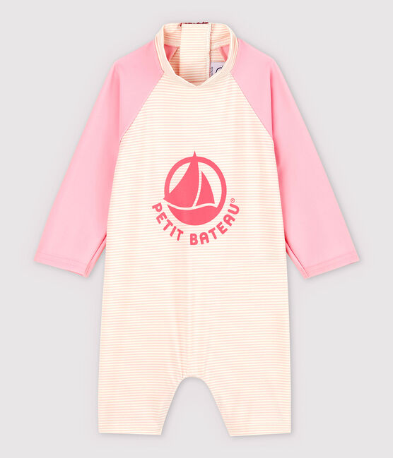 Tuta anti-UV ecoresponsabile bebè femmina/maschio rosa MINOIS/bianco MARSHMALLOW