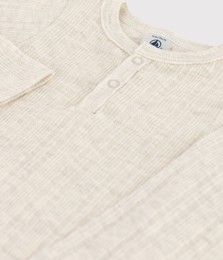 Body a manica lunga beb&egrave; scollo serafino in cotone beige