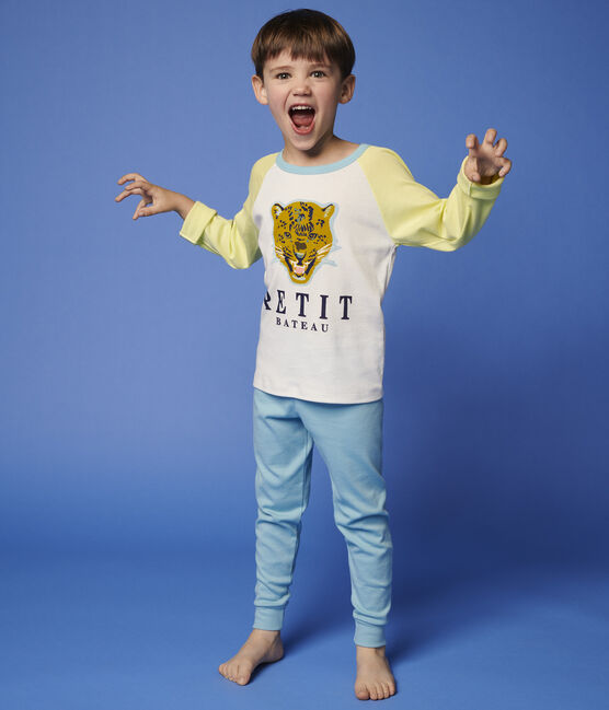 Pigiama motivo leopardo bambino in cotone giallo SUNNY/bianco MULTICO