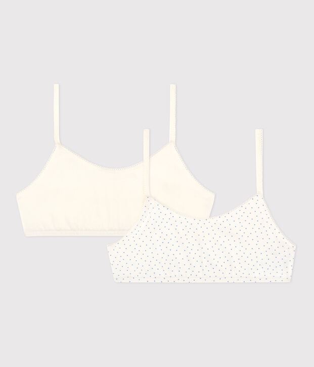 Confezione da 2 brassi&egrave;re ragazza in cotone biologico ed elastam a pois multicolore
