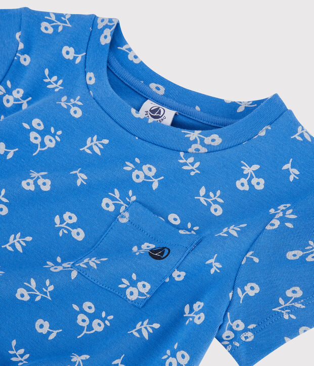 Abito bambina a maniche corte in cotone blu/bianco