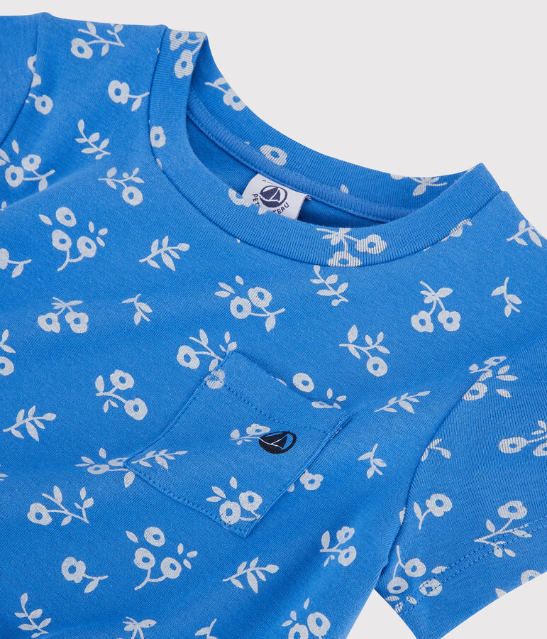 Abito bambina a maniche corte in cotone blu/bianco