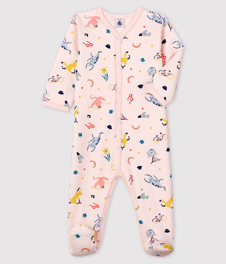 Tutina fantasia animali beb&eacute; femmina in molleton rosa FLEUR/bianco MULTICO