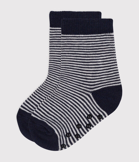 Calzini antiscivolo bebè in cotone	 blu SMOKING/bianco MARSHMALLOW