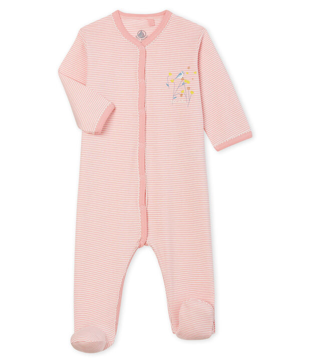 Tutina beb&egrave; femmina a costine rosa/bianco