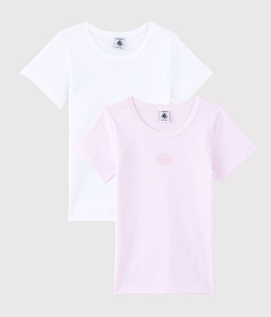 Confezione da 2 t-shirt manica corta millerighe rosa bambina in cotone biologico variante 1