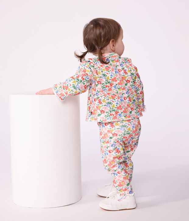 Leggings in cotone con stampa a fiori neonata bianco/multicolore