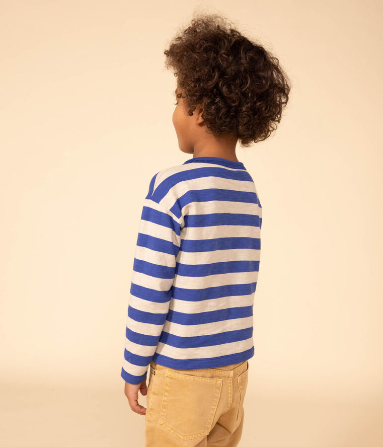 T-shirt a maniche lunghe in cotone bambino blu/grigio