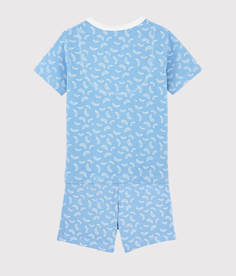 Pigiama corto fantasia banane bambino-bambina in cotone blu/bianco