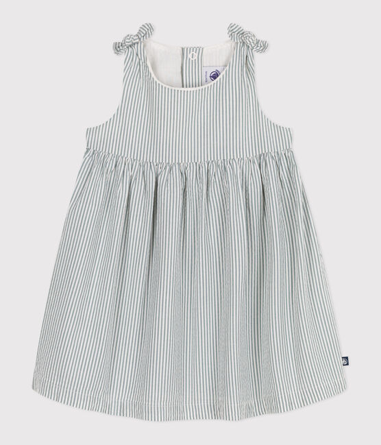 Abito senza maniche in cotone a righe neonato bianco MARSHMALLOW/blu BRUT
