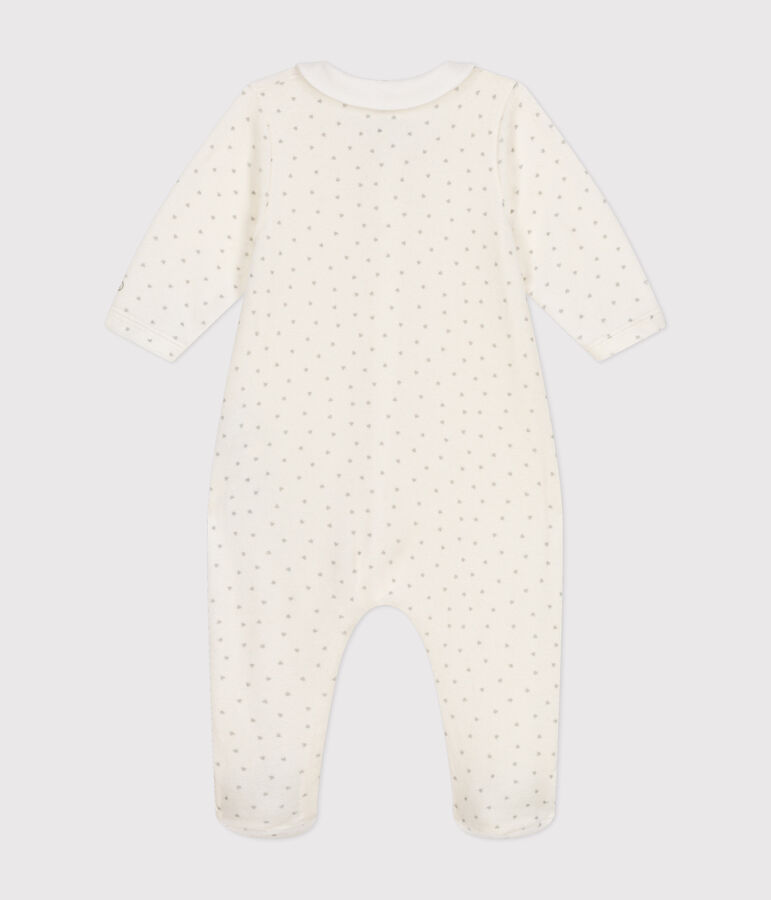 Pigiama neonato in velluto bianco/grigio