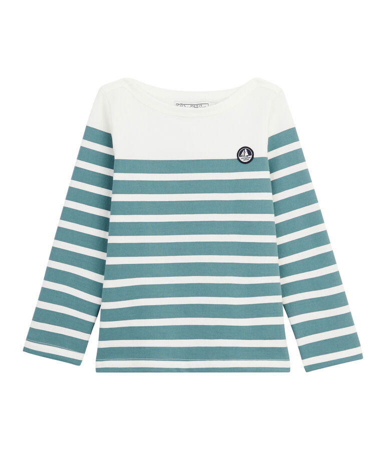Maglia alla marinara in jersey bambina bianco/verde