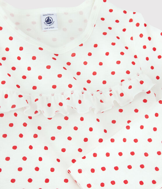 Pigiama a pois rossi bambina in cotone bianco MARSHMALLOW/rosso PEPS