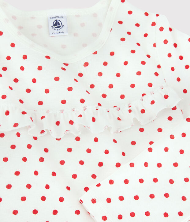 Pigiama a pois rossi bambina in cotone bianco/rosso