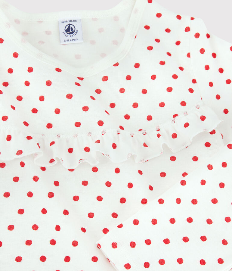 Pigiama a pois rossi bambina in cotone bianco/rosso