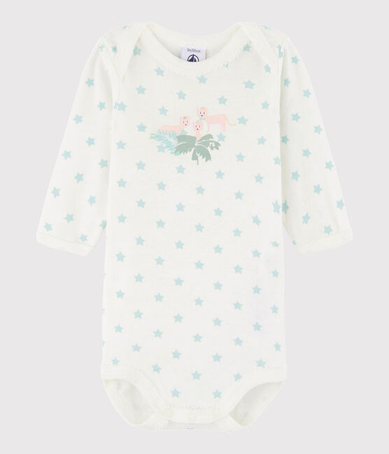 Body manica lunga bebè femmina bianco MARSHMALLOW/verde VERGLAS