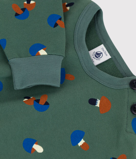 Maglia per bebè con stampa a funghi in cotone verde VALLEE/ecru MULTICO