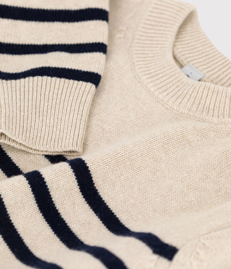 Maglione alla marinara in lana donna ecru/blu