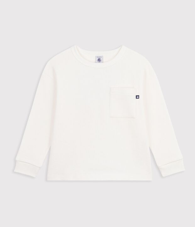 T-shirt a maniche lunghe in cotone tinta unita bambino bianco