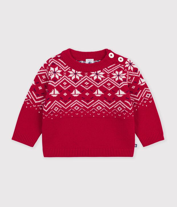 Maglione in misto lana e cotone fantasia jacquard neonato rosso/multicolore