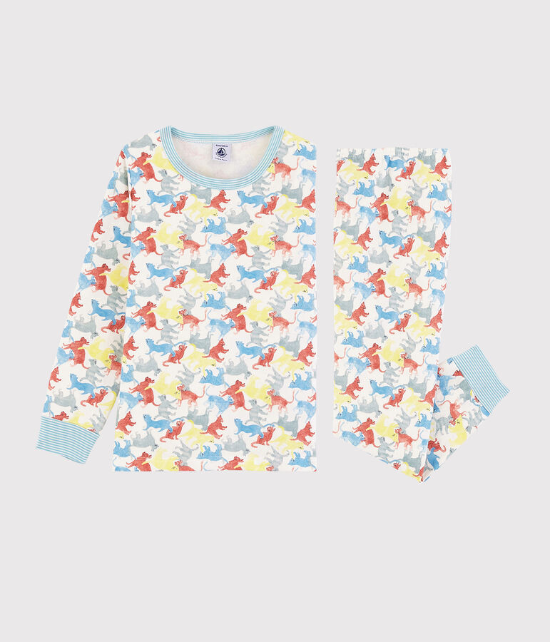 Pigiama stampa gatti bambino in molleton bianco/multicolore