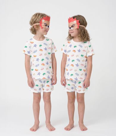 Pigiama travestimento corto bambino in cotone con maschere stampate