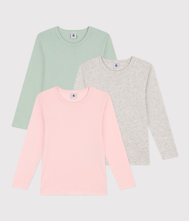 Confezione da 3 T-shirt a maniche lunghe in cotone bambina multicolore