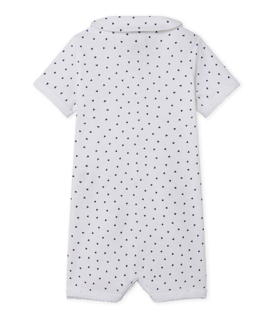 Tutina senza piedi bebè bambina con stampa a cuoricini bianco ECUME/blu MEDIEVAL